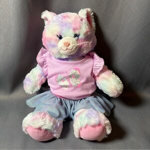 Build a Bear Workshop Tie Dye Cat Plush Stuffed Animal Purple Pink Blue
